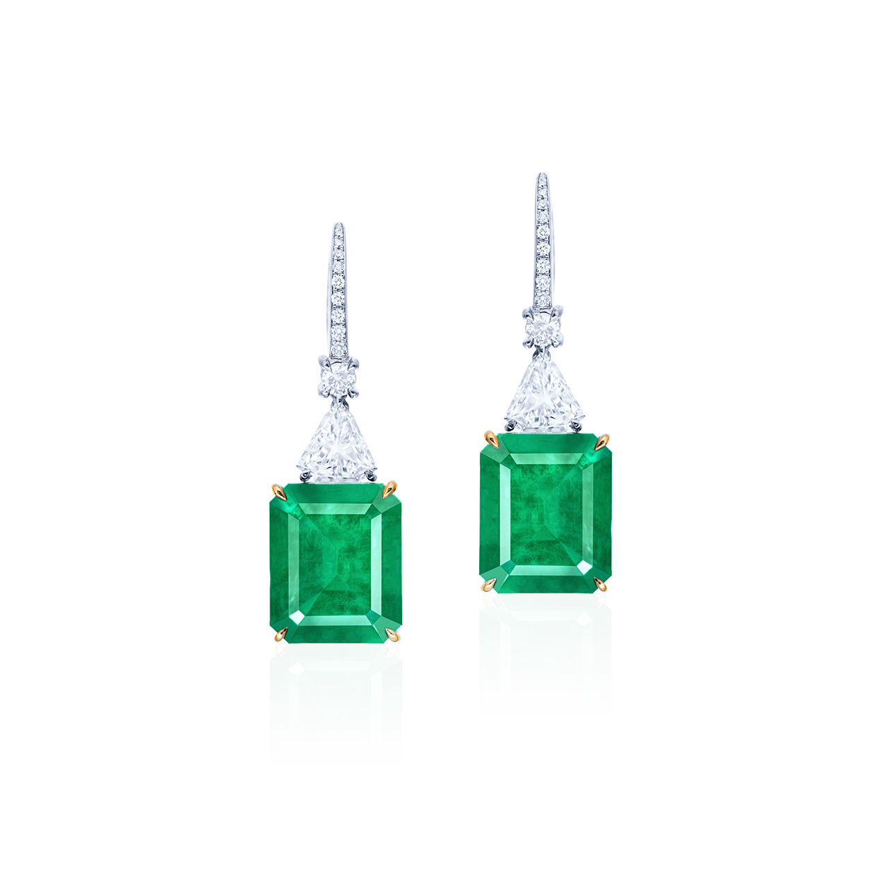 5.46克拉 ＆ 5.02克拉 哥倫比亞天然無浸油艷彩祖母綠鑽石耳環
Pair of Colombian Vivid Green 
Emerald and Diamond Earrings