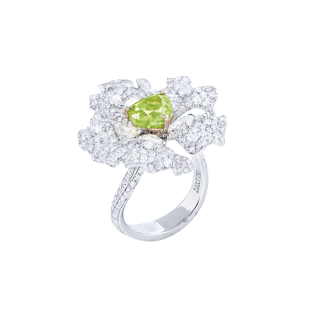 2.02克拉 GIA 濃彩黃綠鑽戒
Fancy Intense Yellow - Green Colored 
Diamond and Diamond Ring