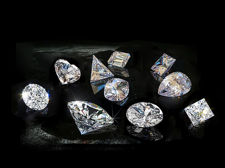 各種形狀的鑽石在黑色背景
