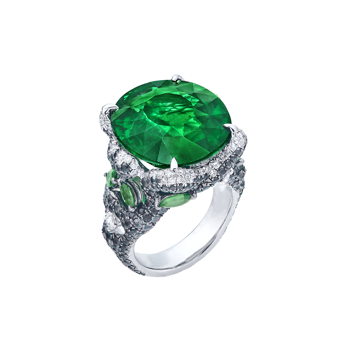 20.43克拉 艷彩沙弗萊鑽戒
Vivid Green Natural Tsavorite
and Diamond Ring