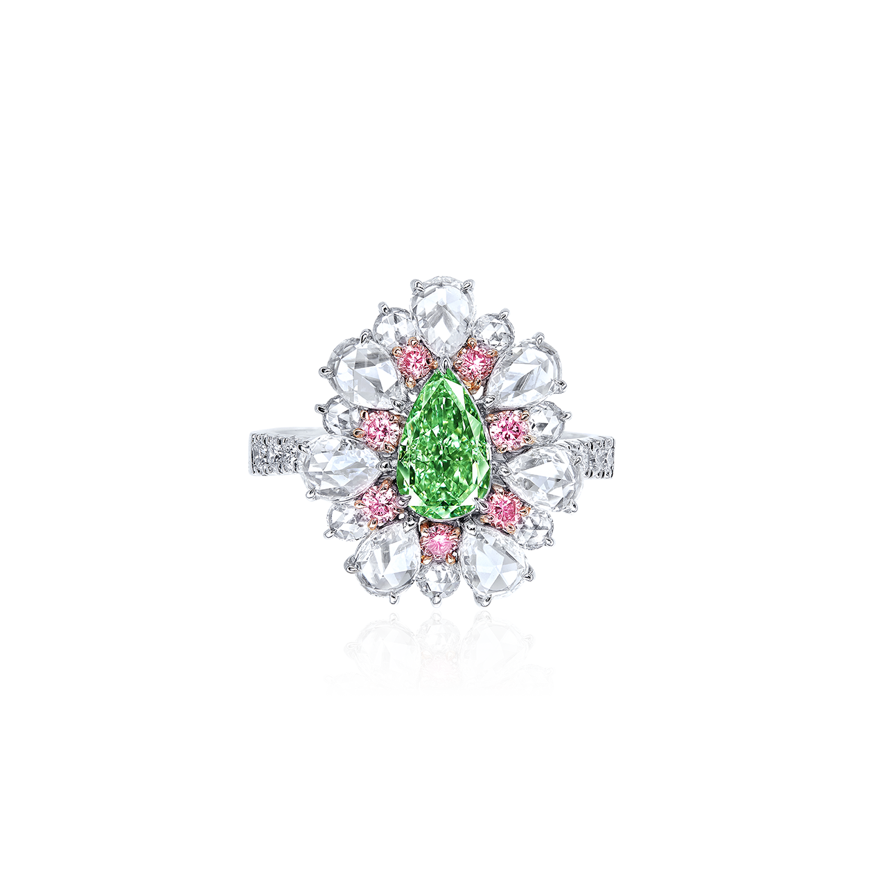 GIA 1.01克拉 濃彩綠彩鑽鑽石戒
FANCY INTENSE GREEN COLOURED DIAMOND
 AND DIAMOND RING