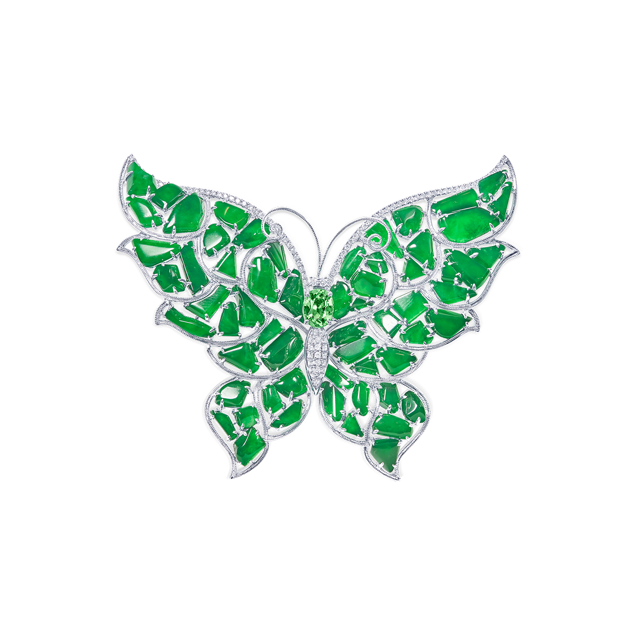 GSA 天然A貨翡翠蝴蝶鑽石胸針 27公克
Jadeite And Diamond 'butterfly'
Brooch