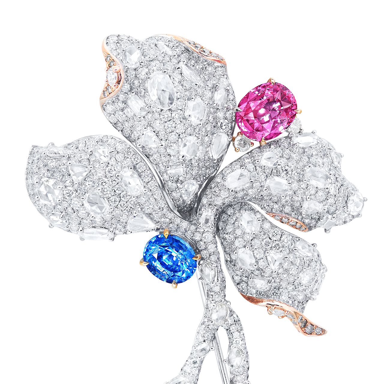 混色彩寶 花造型別針
Multi - Colored Gemstone and 
Diamond Brooch