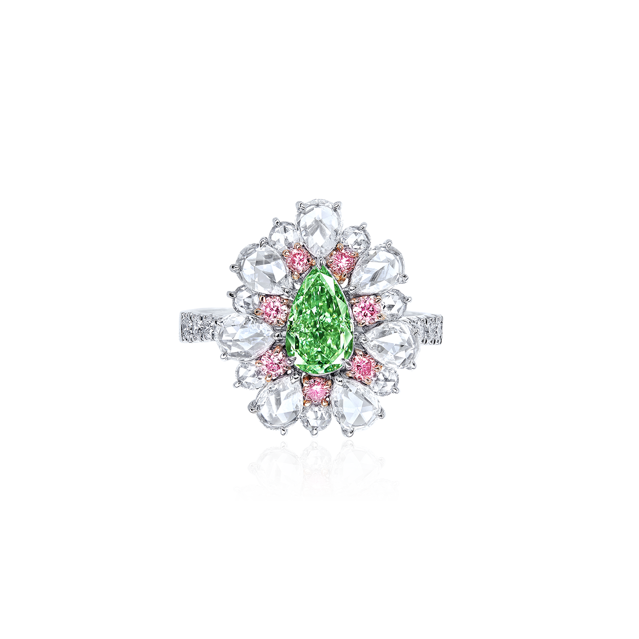 GIA 1.01克拉 濃彩綠彩鑽鑽石戒
FANCY INTENSE GREEN COLOURED DIAMOND
 AND DIAMOND RING