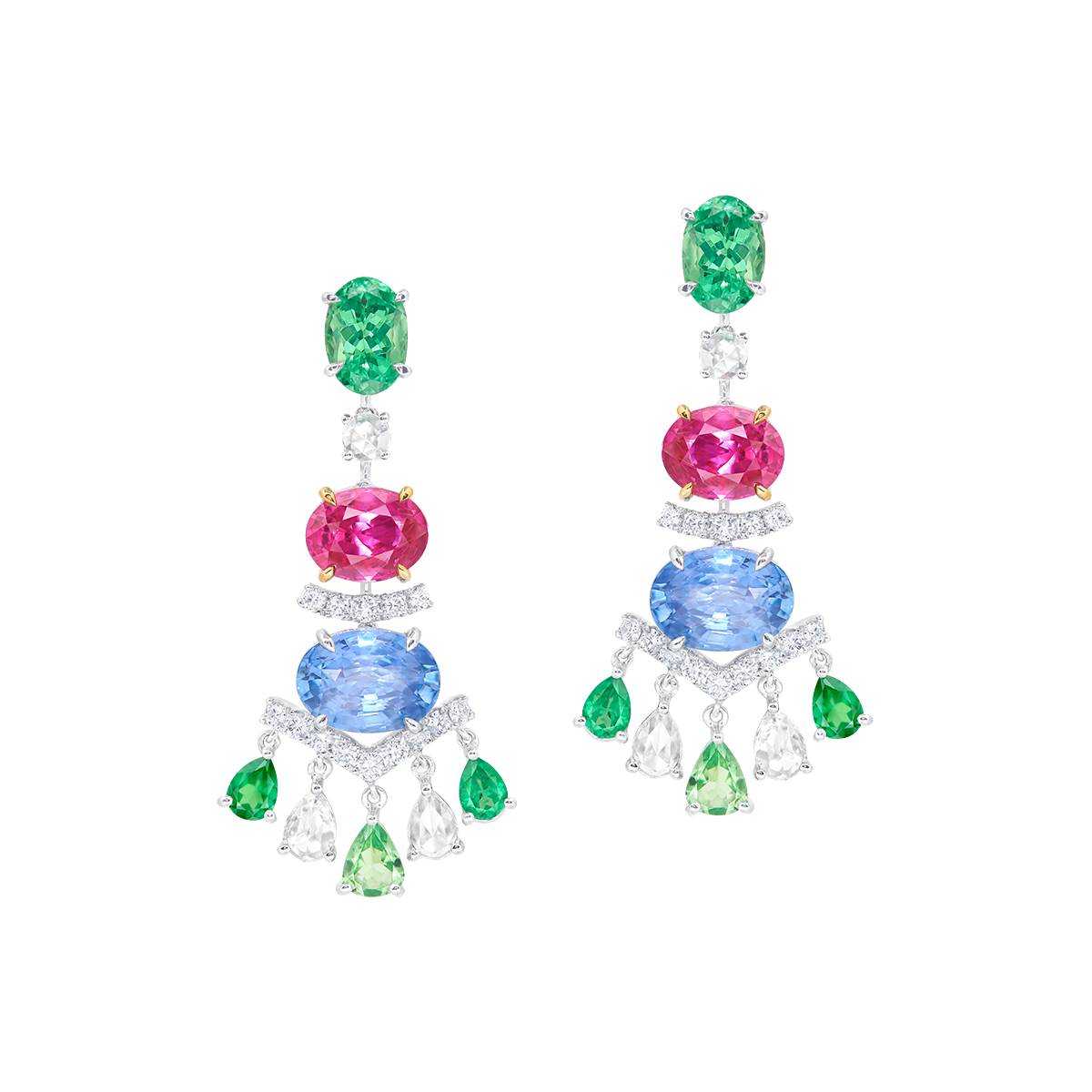 紅寶與藍寶鑽石吊燈耳環
Pair of Ruby, Sapphire and Diamond Chandelier Earrings